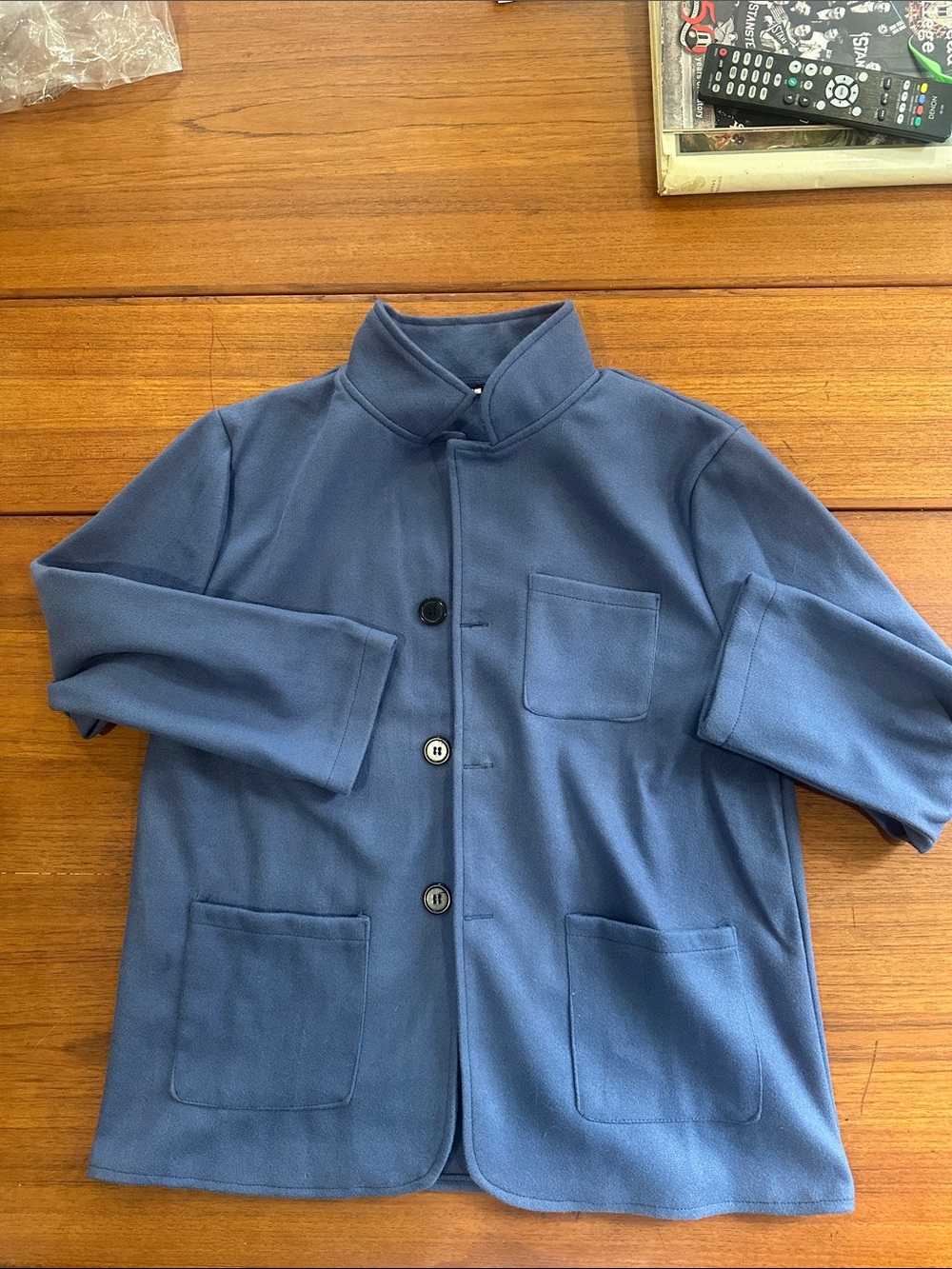 Men's Navy Mandarin-Collar Blazer Jacket